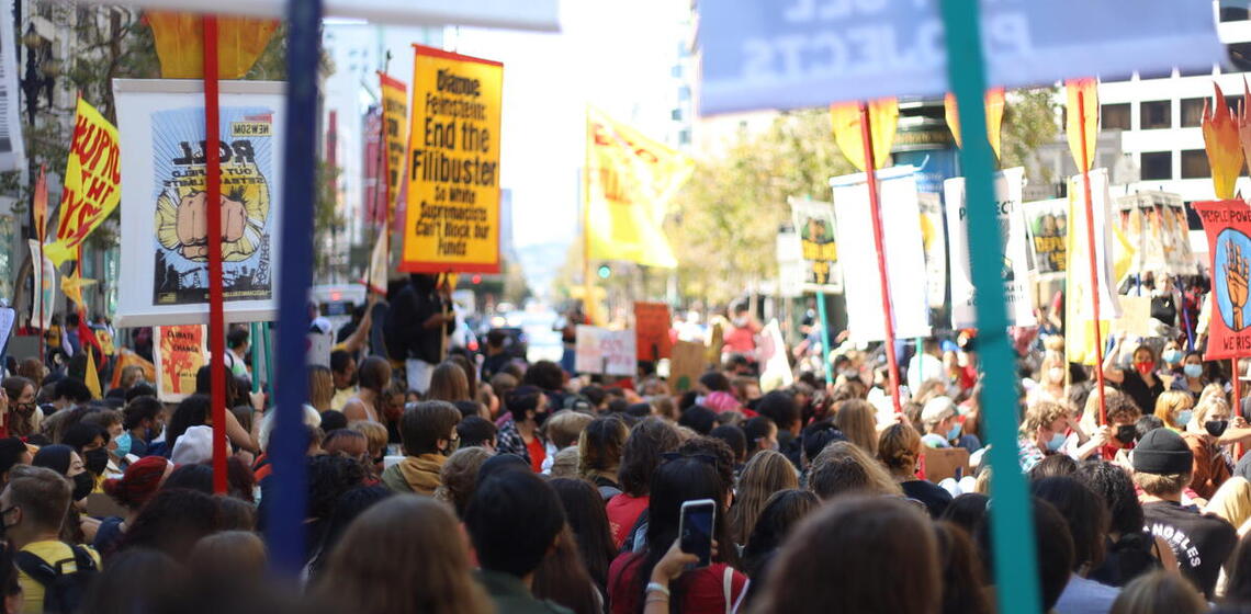 Crowd of people at Climate Strike 2021 in San Francisco